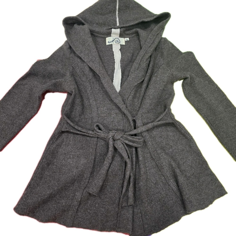 Rosie Neira Anthropologie 100% Wool Hooded Wrap Cardigan Jacket Gray Medium M